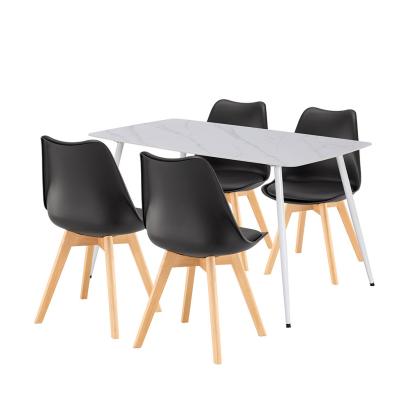 Set dining Leziter Ravena 4+1 alb-negru, masă piatră sinterizată 140x80