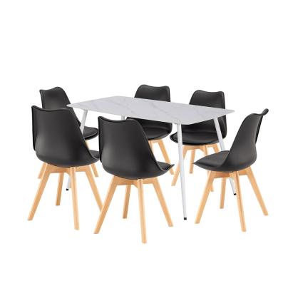 Set dining Leziter Ravena 6+1 alb-negru, masă piatră sinterizată 140x80 cm