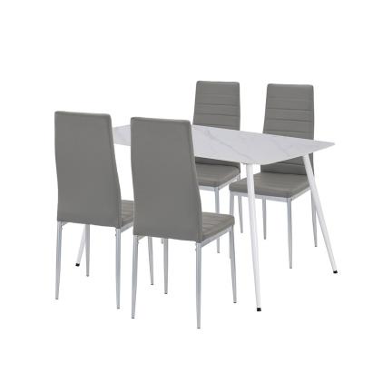 Set dining Leziter Renton 4+1, masă cu blat din piatră sinterizată, gri