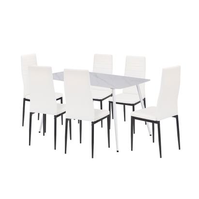 Set de dining Leziter Renton 6+1 alb-negru, masă cu blat din piatră sinterizată