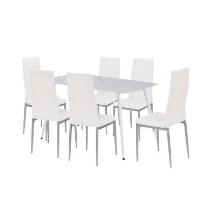 Set de dining Leziter Renton 6+1, alb-gri, masă cu blat sinterizat 140x80