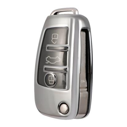Husa Cheie Compatibila cu Briceag Audi 3 Butoane SILVER TPU+PC