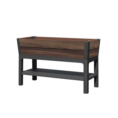 Ghiveci înălțat Curver Deco 110L, plastic efect nuc cu raft inferior