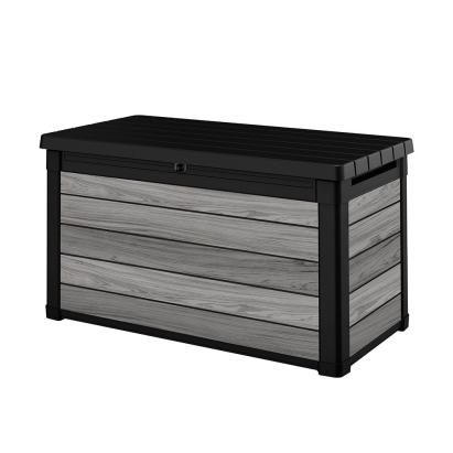 Ladă de grădină Curver DecoCoat 380 L, gri furtună, efect lemn, capac blocabil