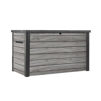 Ladă de grădină Curver Decocoat 870 L, plastic cu efect lemn, gri furtună