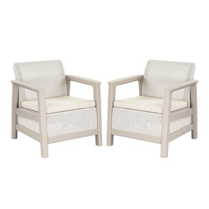 Set 2 fotolii de grădină Curver Scandi Linea Duo, gri-bej pietriș, asamblare CLICK