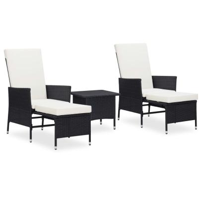 Set mobilier de grădină cu perne, 3 piese, negru, poliratan GartenMobel Dekor