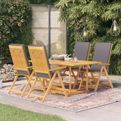 Set mobilier de grădină cu perne gri, 5 piese, lemn masiv tec GartenMobel Dekor