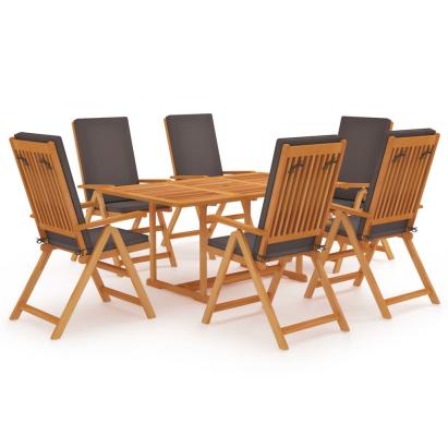 Set mobilier de grădină cu perne gri, 7 piese, lemn masiv tec GartenMobel Dekor