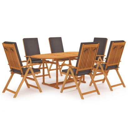 Set mobilier de grădină cu perne gri, 7 piese, lemn masiv tec GartenMobel Dekor