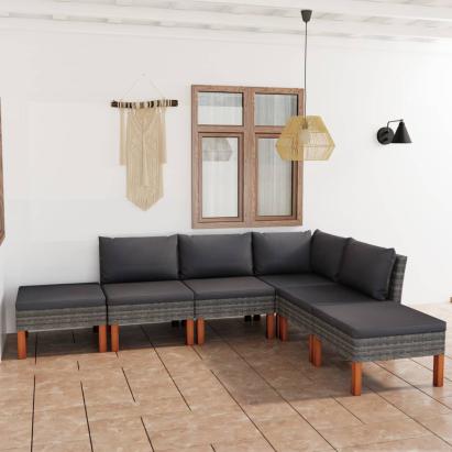 Set mobilier de grădină cu perne, 6 piese, gri, poliratan GartenMobel Dekor
