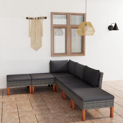 Set mobilier de grădină cu perne, 6 piese, gri, poliratan GartenMobel Dekor