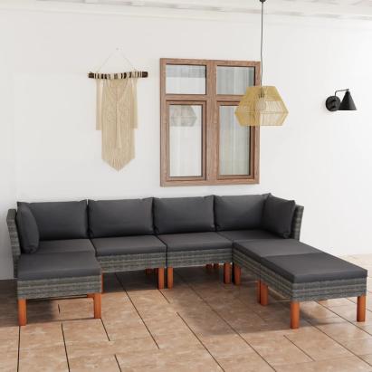 Set mobilier de grădină cu perne, 7 piese, gri, poliratan GartenMobel Dekor