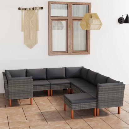 Set mobilier de grădină cu perne, 9 piese, gri, poliratan GartenMobel Dekor