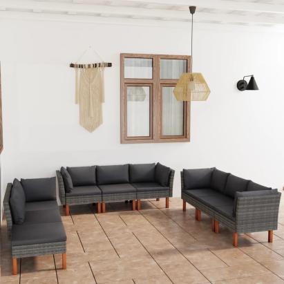 Set mobilier de grădină cu perne, 9 piese, gri, poliratan GartenMobel Dekor