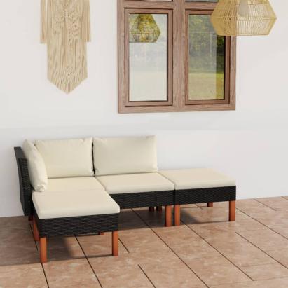Set mobilier de grădină cu perne, 4 piese, negru, poliratan GartenMobel Dekor