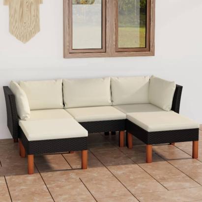 Set mobilier de grădină cu perne, 5 piese, negru, poliratan GartenMobel Dekor