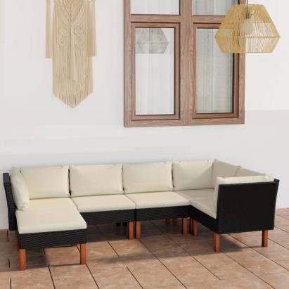 Set mobilier de grădină cu perne, 6 piese, negru, poliratan GartenMobel Dekor