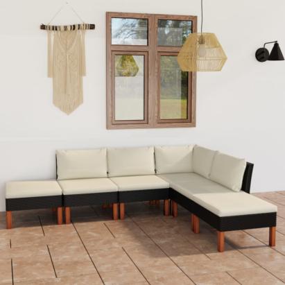 Set mobilier de grădină cu perne, 6 piese, negru, poliratan GartenMobel Dekor