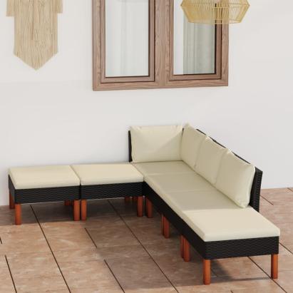 Set mobilier de grădină cu perne, 6 piese, negru, poliratan GartenMobel Dekor