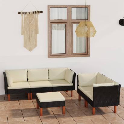 Set mobilier de grădină cu perne, 6 piese, negru, poliratan GartenMobel Dekor