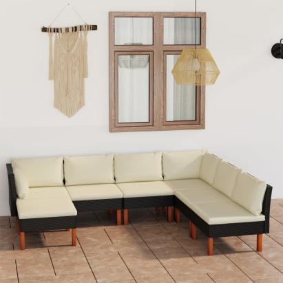 Set mobilier de grădină cu perne, 7 piese, negru, poliratan GartenMobel Dekor