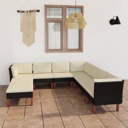 Set mobilier de grădină cu perne, 9 piese, negru, poliratan GartenMobel Dekor