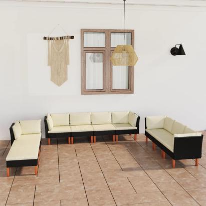 Set mobilier de grădină cu perne, 10 piese, negru, poliratan GartenMobel Dekor