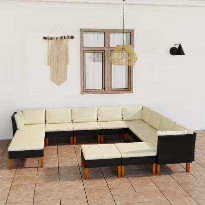 Set mobilier de grădină cu perne, 12 piese, negru, poliratan GartenMobel Dekor