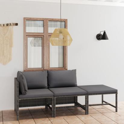 Set mobilier de grădină cu perne, 3 piese, gri, poliratan GartenMobel Dekor