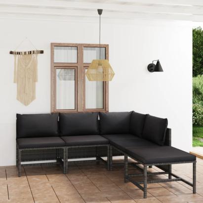 Set mobilier de grădină cu perne, 5 piese, gri, poliratan GartenMobel Dekor