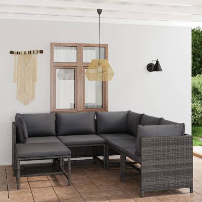 Set mobilier de grădină cu perne, 6 piese, gri, poliratan GartenMobel Dekor
