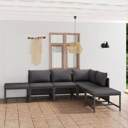 Set mobilier de grădină cu perne, 6 piese, gri, poliratan GartenMobel Dekor