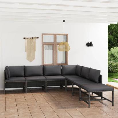 Set mobilier de grădină cu perne, 7 piese, gri, poliratan GartenMobel Dekor
