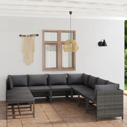 Set mobilier de grădină cu perne, 9 piese, gri, poliratan GartenMobel Dekor