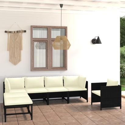 Set mobilier de grădină cu perne, 7 piese, negru, poliratan GartenMobel Dekor