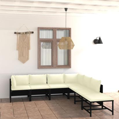 Set mobilier de grădină cu perne, 7 piese, negru, poliratan GartenMobel Dekor
