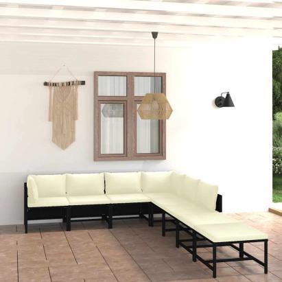 Set mobilier de grădină cu perne, 8 piese, negru, poliratan GartenMobel Dekor