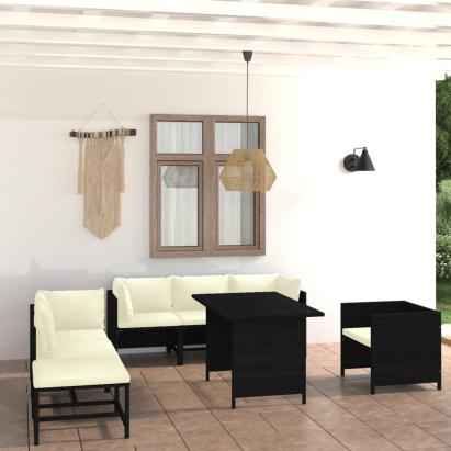 Set mobilier de grădină cu perne, 8 piese, negru, poliratan GartenMobel Dekor