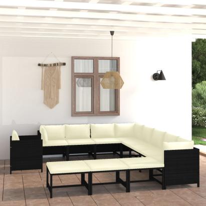 Set mobilier de grădină cu perne, 12 piese, negru, poliratan GartenMobel Dekor