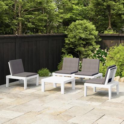 Set mobilier de grădină cu perne, 4 piese, alb, plastic GartenMobel Dekor