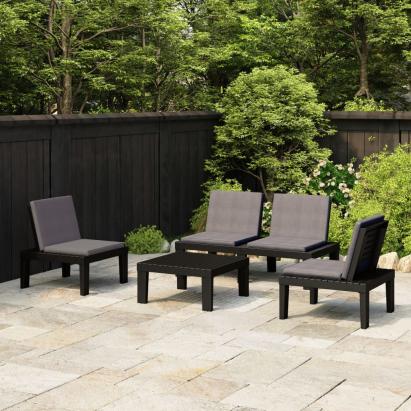 Set mobilier de grădină cu perne, 4 piese, gri, plastic GartenMobel Dekor