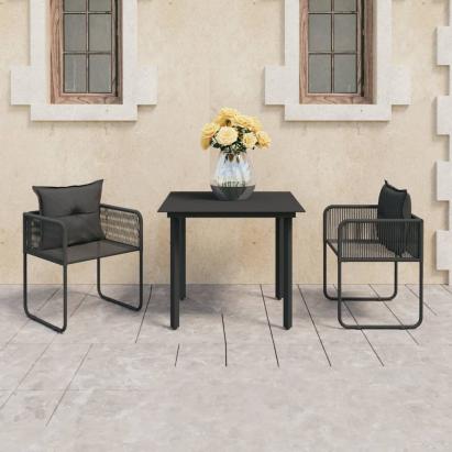 Set mobilier de masă pentru grădină, 3 piese, negru, ratan PVC GartenMobel Dekor
