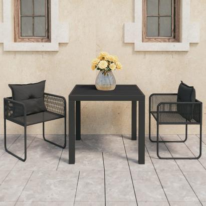 Set mobilier masă de grădină, 3 piese, negru, ratan PVC GartenMobel Dekor