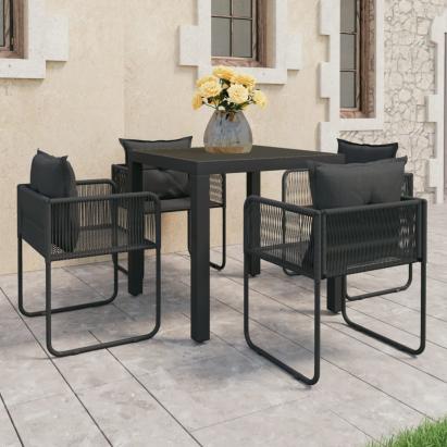 Set mobilier masă de grădină, 5 piese, negru, ratan PVC GartenMobel Dekor
