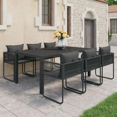 Set mobilier masă de grădină, 7 piese, negru, ratan PVC GartenMobel Dekor