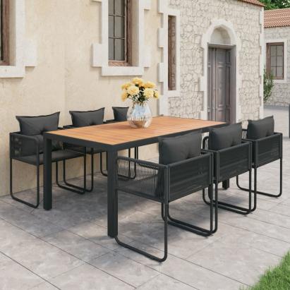 Set mobilier de grădină, 7 piese, negru și maro, ratan PVC GartenMobel Dekor
