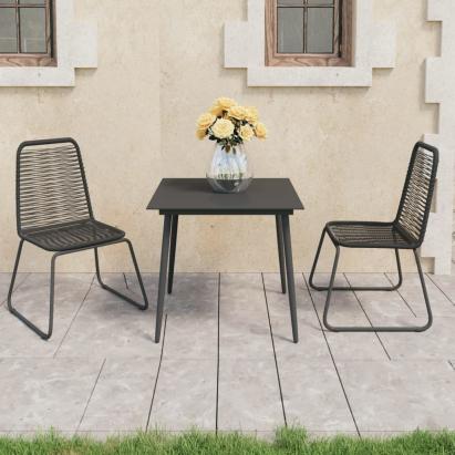 Set masă de grădină, 3 piese, negru, ratan PVC GartenMobel Dekor