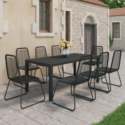 Set mobilier de grădină, 9 piese, negru, ratan PVC GartenMobel Dekor