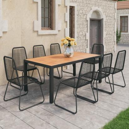 Set mobilier de grădină, 9 piese, negru și maro, ratan PVC GartenMobel Dekor